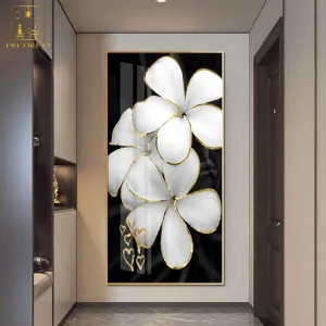 Vita Blommor Crystal 5D Glastavla
